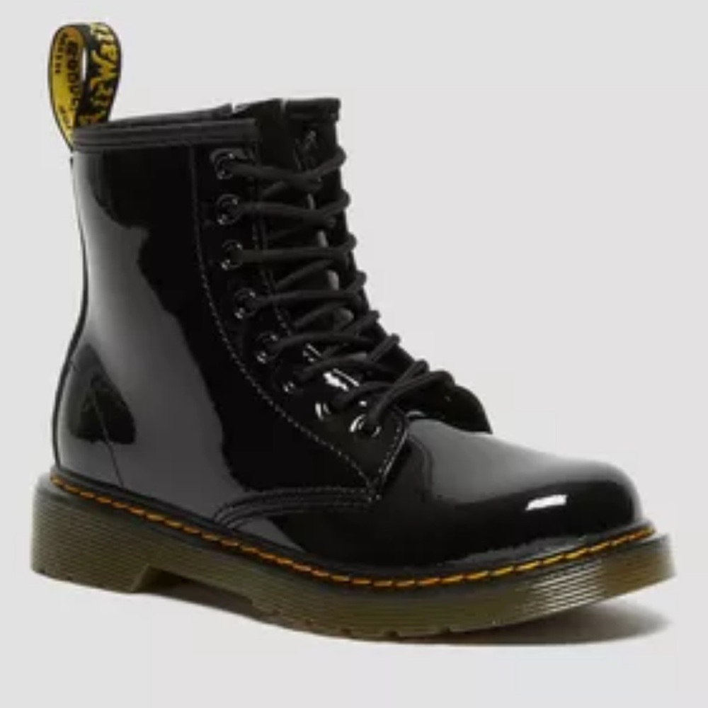 DR. MARTEN Junior 1460 Black Patent Leather Zipper Lace Up Ankle Boots 3 (girls)